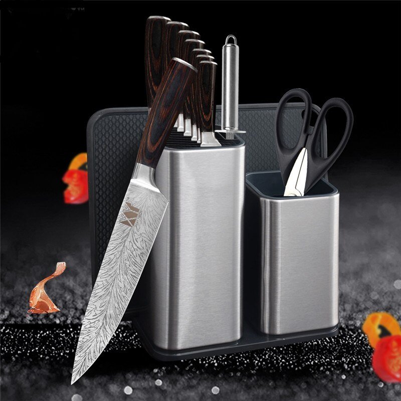 11 pcs Feather Pattern Stainless Steel Knife Kitchen Knife with Knife Holder