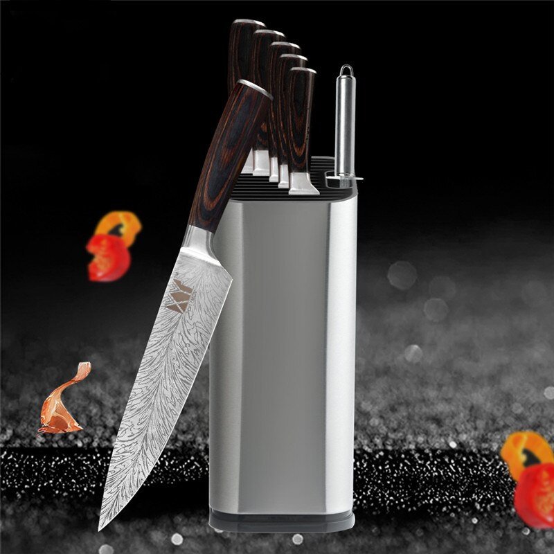 8 pcs Feather Pattern Stainless Steel Knife Kitchen Knife with Knife Holder