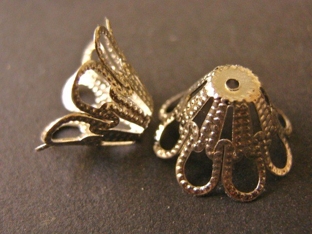 Filigree Cone Bead Caps 15x8mm Silver Tone