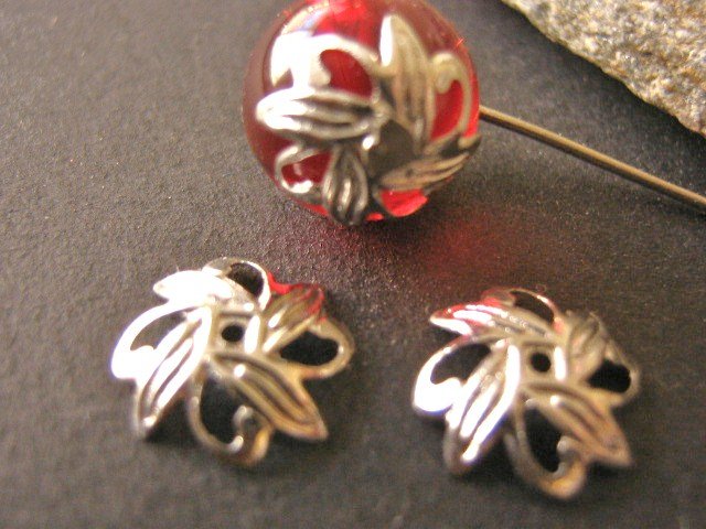 Leaf Bead Caps 10mm Silver Tone Jewelry Findings