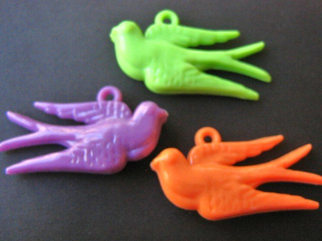 Swallow Bird 44x25mm Orange Purple Green Plastic Charm Beads