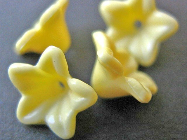Plastic Yellow Opaque 6x9mm Lily Flowers Acrylic Beads