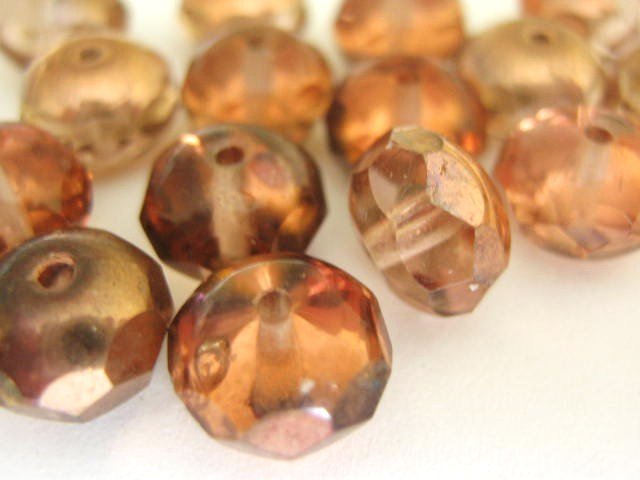 Pink Rose Capre Czech Glass Beads 9 x 6mm Faceted Rondel