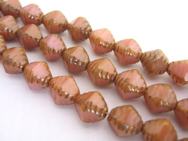 Czech Rose Picasso Pink Glass Beads 8x9mm Bicone