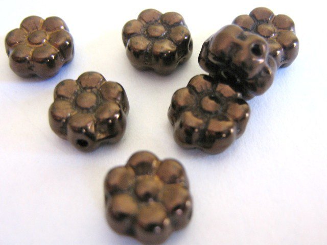 Copper Czech Glass Beads 8mm Daisy Flower