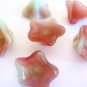 Pistachio Raspberry 8x13mm Flower Pink Green Czech Glass Bead