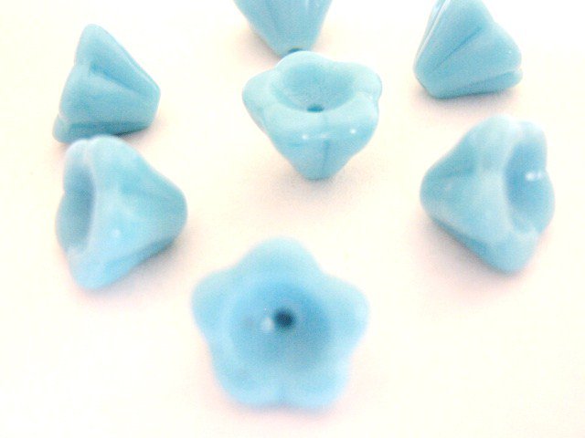 Aqua Blue Opaque Czech Glass Beads 8x6mm Tulip Flower