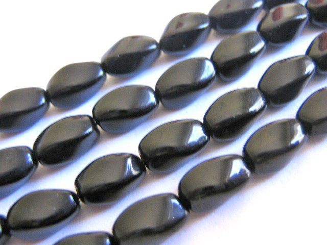 Jet Black Czech Glass Beads 9x6mm Oval Twist