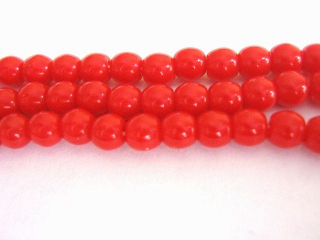 Opaque Red 4mm Round Czech Glass Beads