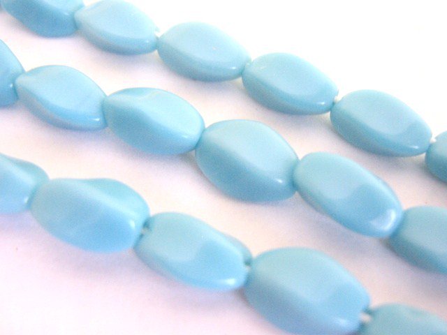 Opaque Aqua 9x6mm Oval Twist Blue Czech Glass Beads