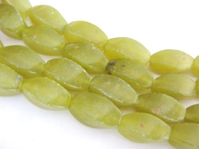 Olive Jade Beads 8x16mm Oval Twist Green Gemstone