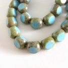 Turquoise Picasso Blue 8mm Triangle 3 Cut Round Czech Glass Beads