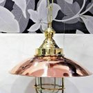 Nautical Vintage Brass Passageway Bulkhead Hanging Cargo Light With Copper Shade