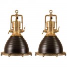 Pair of Brass and Black Nautical Ship's Pendant Lights