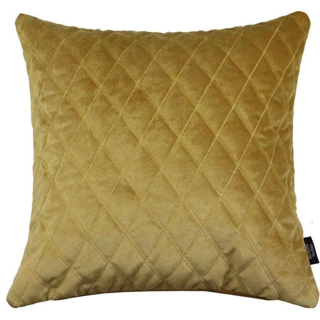 McAlister Textiles Diamond Quilted Yellow Gold Velvet Cushion Cover ...