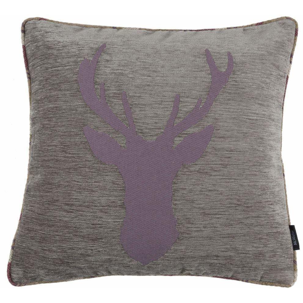 McAlister Textiles Tartan Stag Mulberry Purple + Green Cushion Cover ...