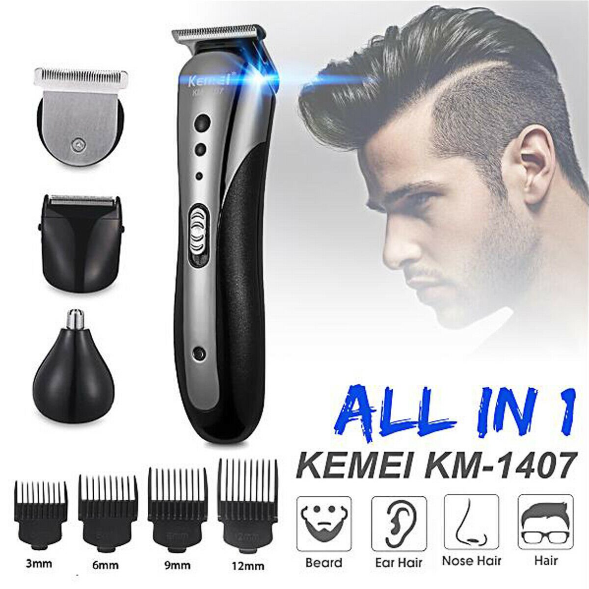 3in1 Electric Men's Personal Grooming Kit, Beard Shaver Razor, Hair