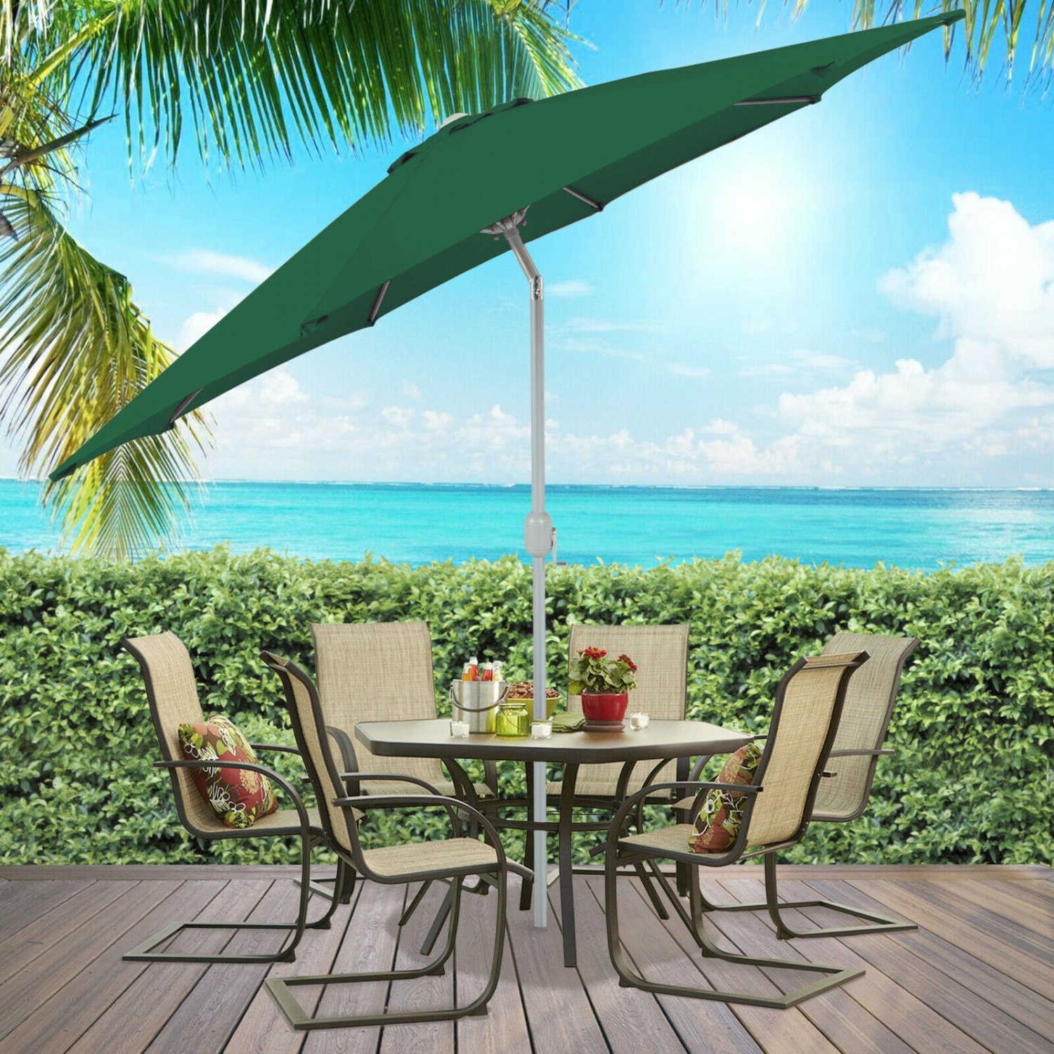 9' Aluminum Patio Market Umbrella Tilt W/ Crank Outdoor Deck- Yard Multi Colors
