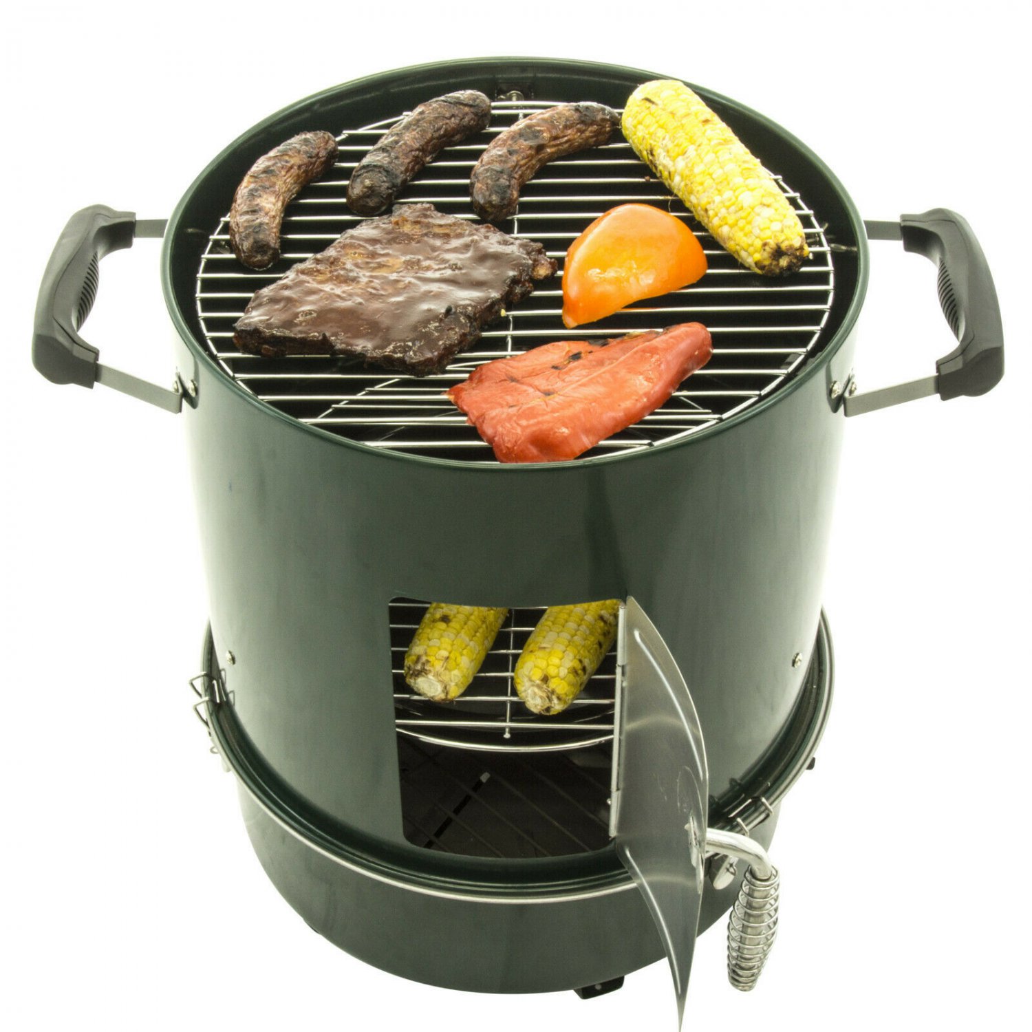 Compact Charcoal Bullet Smoker and Grill High Gloss Forest Green