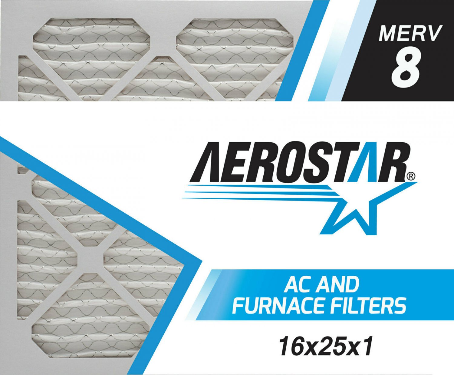 16x25x1 AC and Furnace Air Filter by Aerostar, Model: 16X25X1 M08 - MERV 8, Box