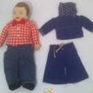Vintage Hand Made Old Doll, Boy with Red Bow Tie, Country Look, Extra Set of