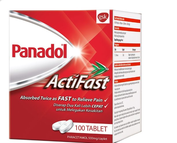 1 Box X Panadol Actifast 100 Tablets Headache, Paracetamol, Fever - FS