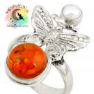 Amber & pearl butterfly ring (SSR0018)