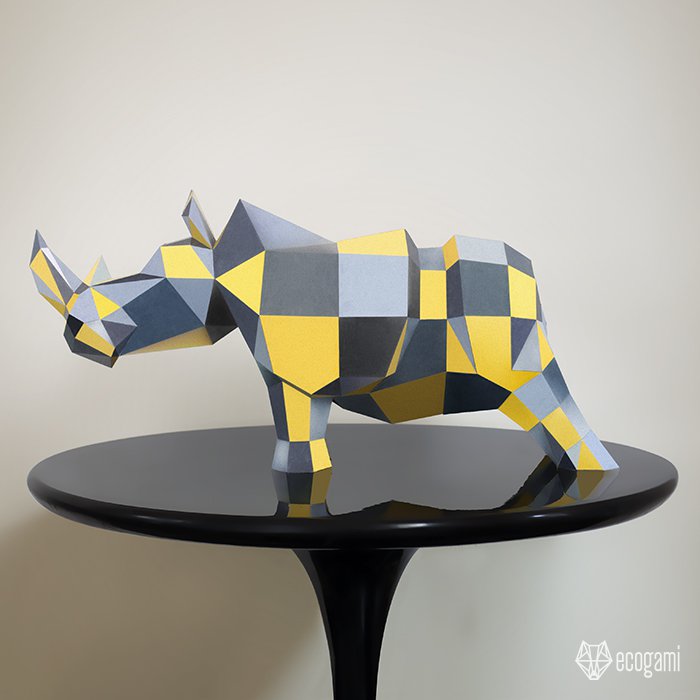 DIY papercraft rhino sculpture for your decor