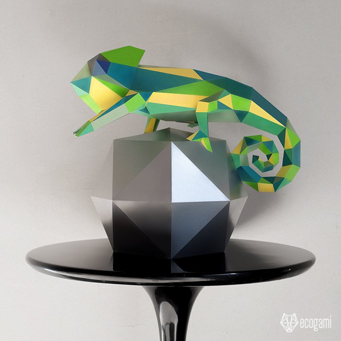 DIY papercraft chameleon sculpture for your decor