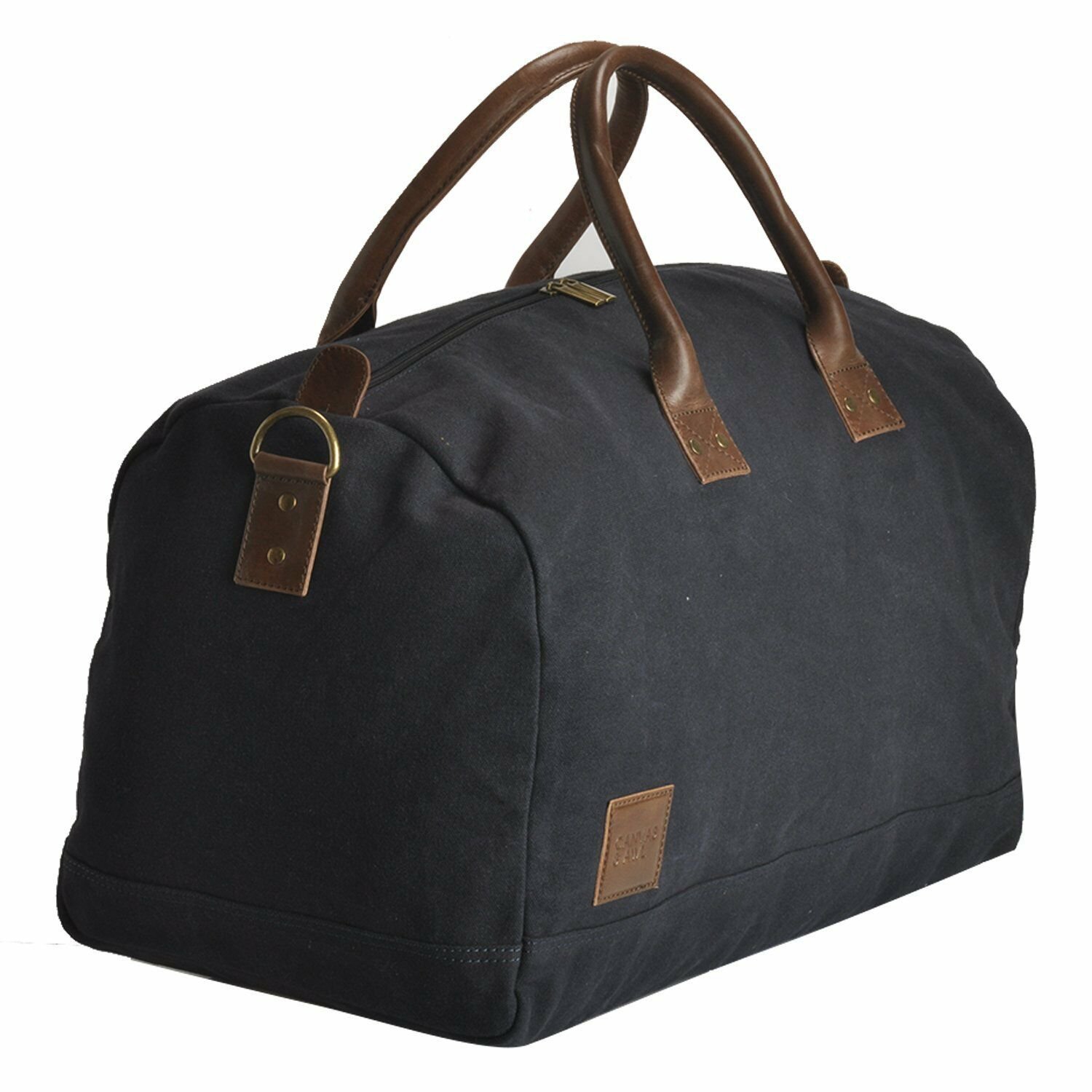Navy Blue Canvas with Genuine Leather Trim Unisex Travel Duffel Bag Weekender