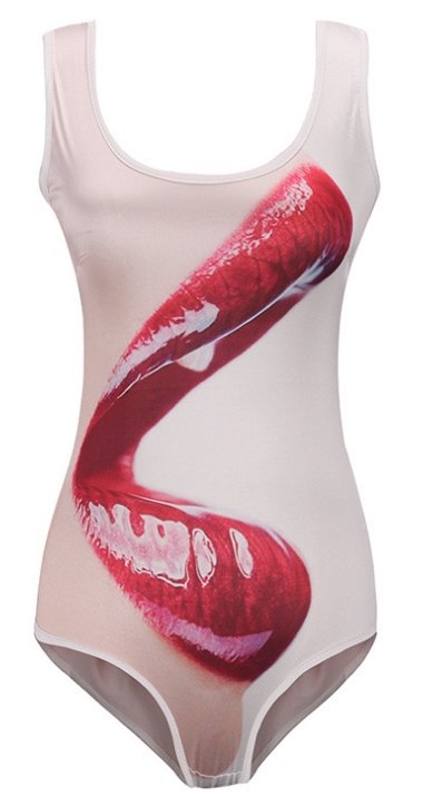 SEXY GLOSSY LIPS 3D FEMALE SWIMSUIT SWIMWEAR
