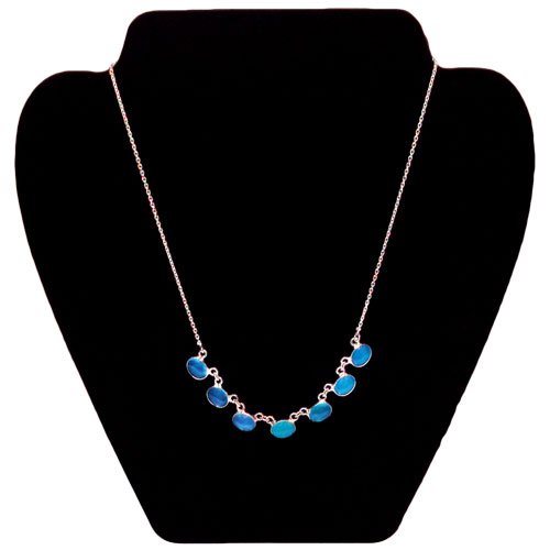 Blue Chalcedony Gemstone Oval Bezel Sterling Silver Necklace