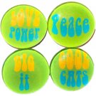 Set of 4 Green 60s Hippie Theme Word Round Glass Gem Refrigerator Magnets