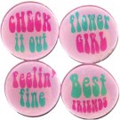 Set of 4 Pink 60s Hippie Theme Word Round Glass Gem Refrigerator Magnets