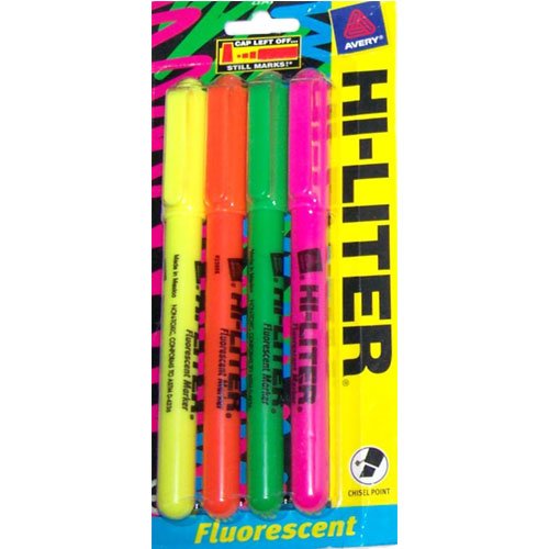 Set of 4 Avery Hi-Liter Fluorescent Highlighters