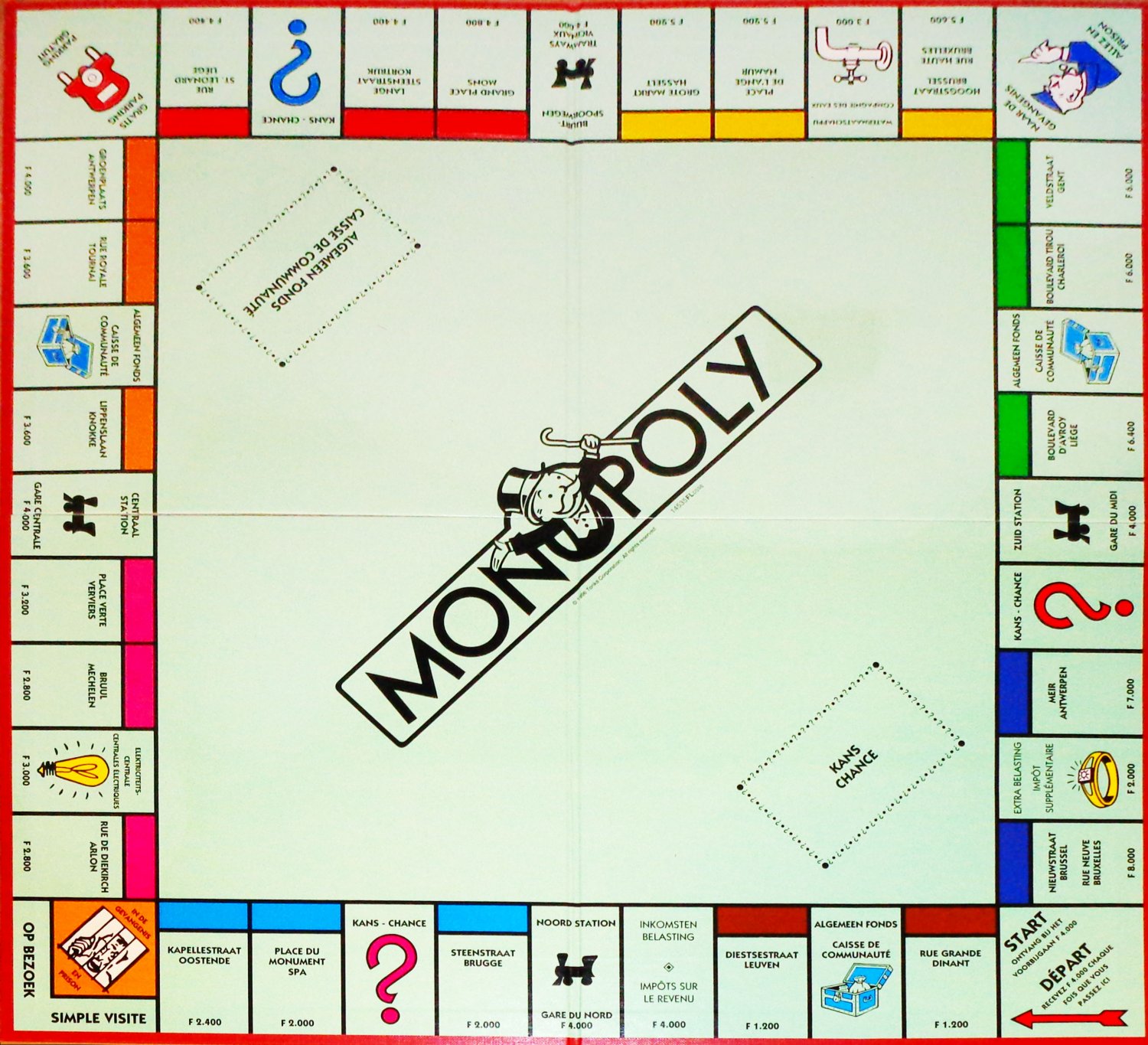 Belgian Bilingual French Dutch Monopoly Board Game Belgium 1996