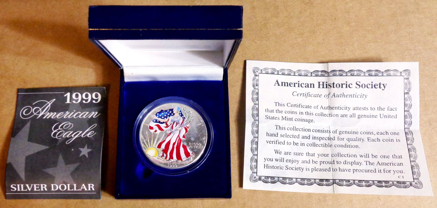 1999 American Eagle Walking Liberty Colorized 1 oz Fine Silver Dollar Coin