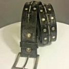 Skechers Rugged Black Distressed Leather Belt Studs & X Design Metal Buckle NWOT