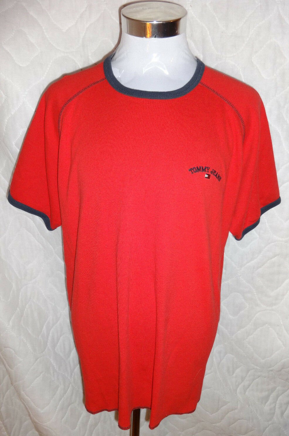 Tommy Hilfiger Vintage Tommy Jeans Red Shirt Mens 2xl Xxl Flag Ribbed
