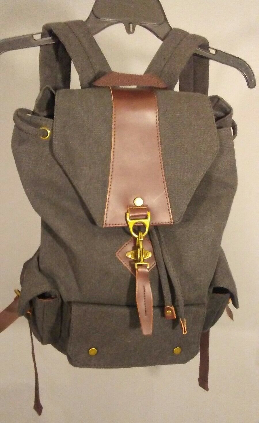 Vintage Canvas Backpack with Leather Accents & Brass Hardware * NEW *