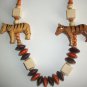 Statement Tribal Painted Wooden Beaded African Safari Zebra Figure 36" Necklace
