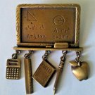 JJ Jonette Jewelry ARTIFACTS Teacher Gold toned Pin w/ Chalkboard School Items JJ Jonette Jewelry ARTIFACTS Teacher Gold toned Pin w/ Chalkboard School Items