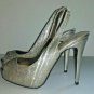 Guess SILVER GLITTER Peep Toe Slingback Platform Stiletto Heels Women 7.5M