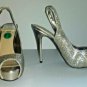 Guess SILVER GLITTER Peep Toe Slingback Platform Stiletto Heels Women 7.5M