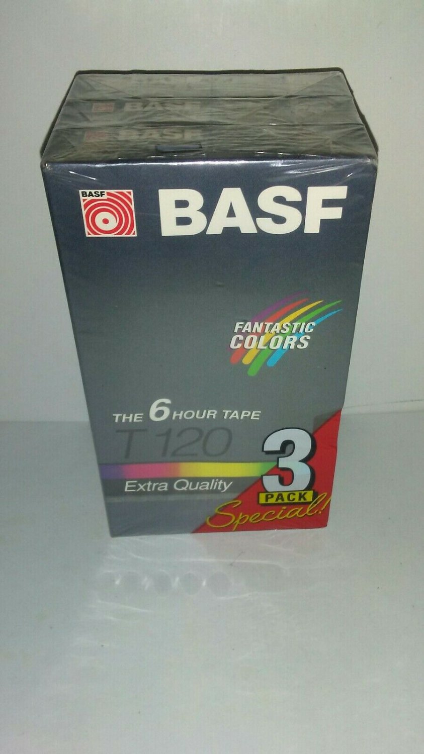 3 BASF Blank VHS Tape Pack Standard 6 Hours T120 Extra Quality VCR, NEW