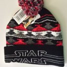 Star Wars Winter Pom Pom Beanie Hat Cap Star Destroyer Ship Design Black Red NWT