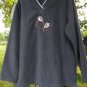 Croft & Barrow Embroidered Black Capped Chickadee Fleece L Pullover Sweater