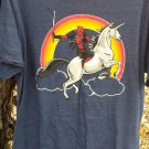 Marvel Comics Deadpool Riding Unicorn with Rainbow Background L Graphic T-Shirt Marvel Comics Deadpool Riding Unicorn with Rainbow Background L Graphic T-Shirt