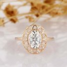 Caratnile 14K Rose Gold Over Vintage Halo Aer Deco 1 CT Oval White Moissanite Wedding Ring