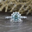 Caratnile 925 Sterling Silver Blue Round Moissanite 1.75 TCW Solitaire with Accents Ring